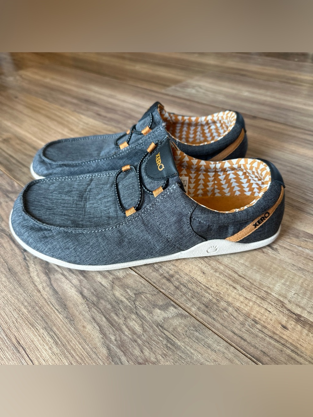 Xero Kona Shoes Women's 10 Gray Orange Canvas Barefoot Minimalist Slip On Boat